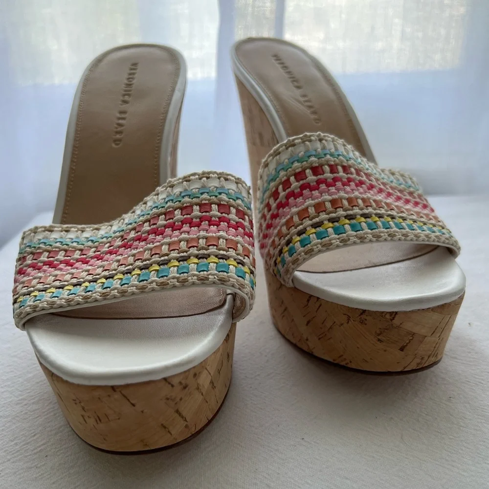 VERONICA BEARD Dali Raffia Wedge Sandals Size 10 New